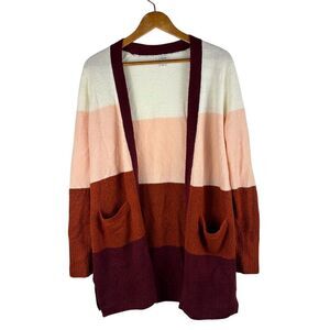 J. Crew Factory Small Colorblock Open-Front‎ Cardigan Sweater Wool Blend